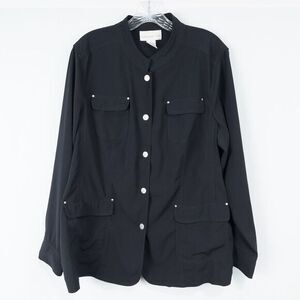 Susan Graver Style Twill Snap Front Lightweight Jacket Womens‎ 1X Black A6223